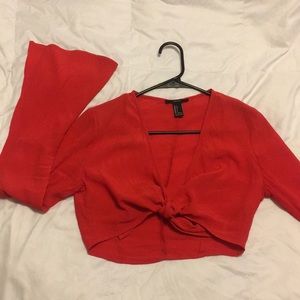 Red Front Tie Crop Top